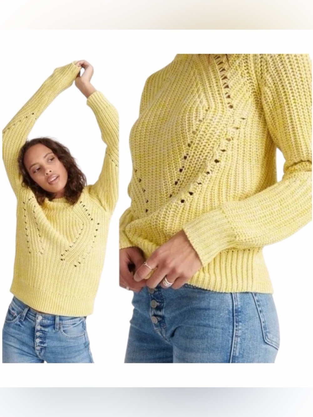 Yellow Crewneck Chunky Knit Sweater - Picture 2 of 8